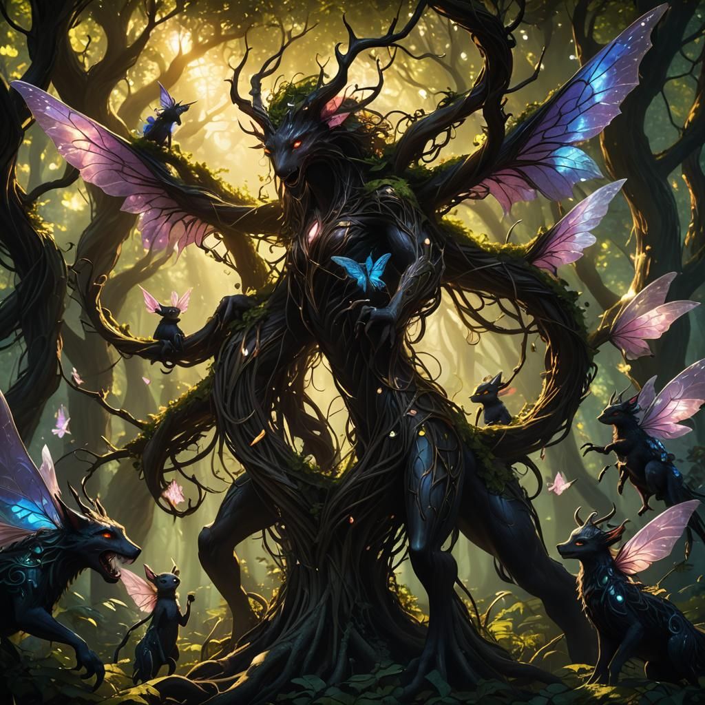Dark Fantasy: Fairy and Twisted Vine Creatures