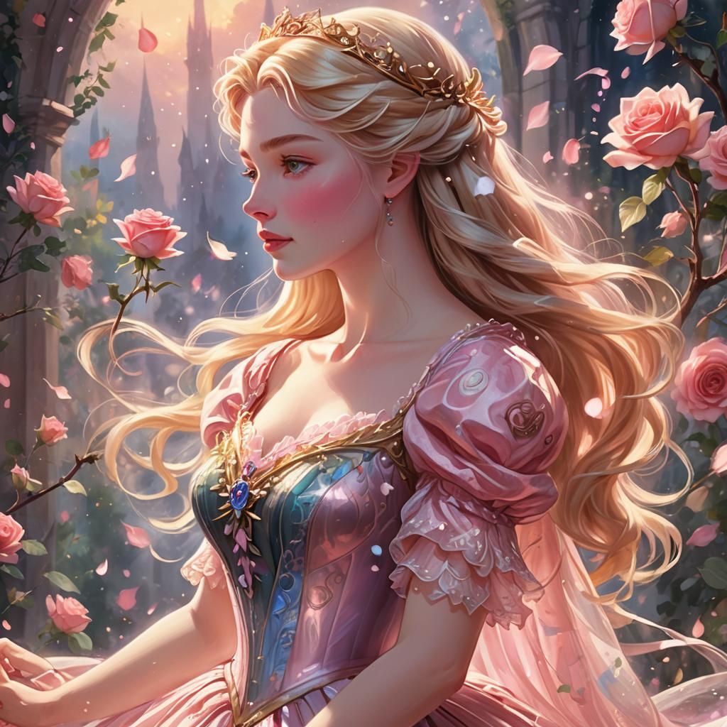 Anime Princess Aurora with Glowing Rose
