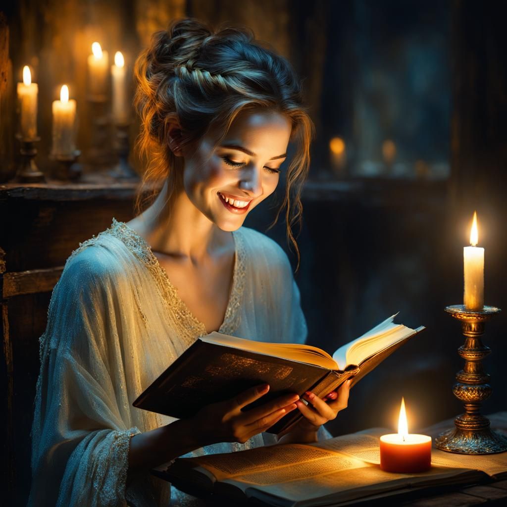Candlelit Portrait of a Woman Reading