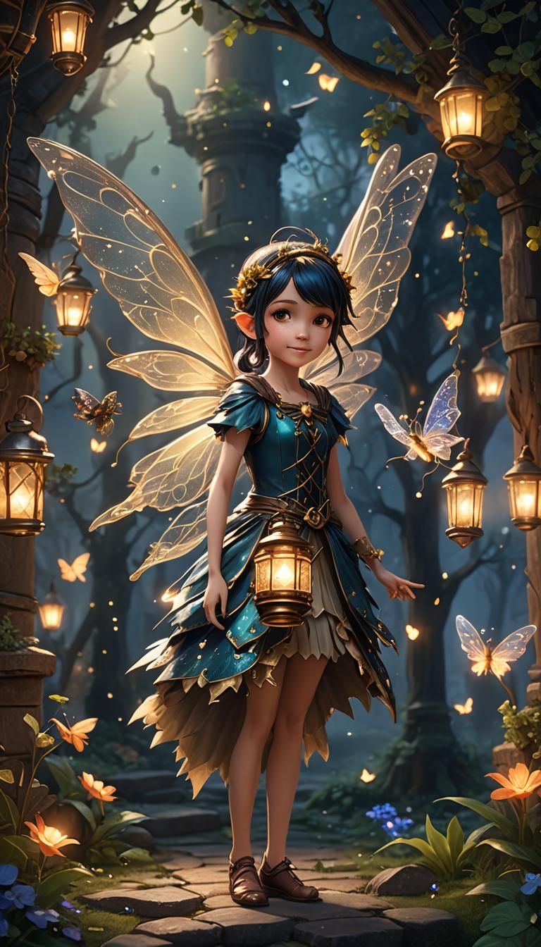 Fairy with Lantern in Detailed Matte Painting Style