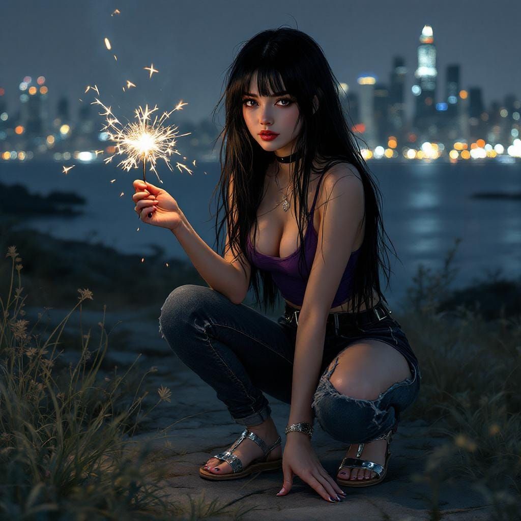 Fantasy Woman with Sparkler in Hyperrealistic Digital Art