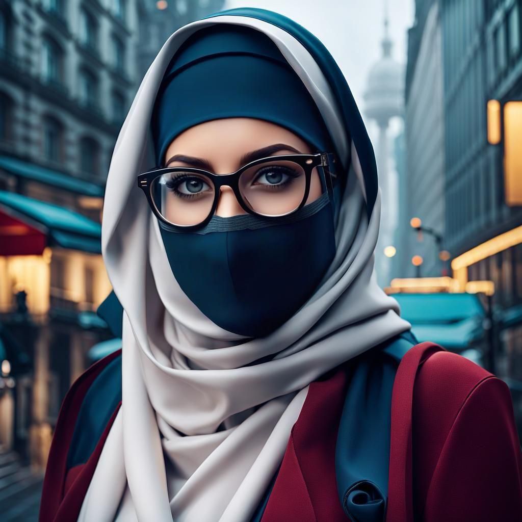 Confident Woman with Hijab and Facemask in City