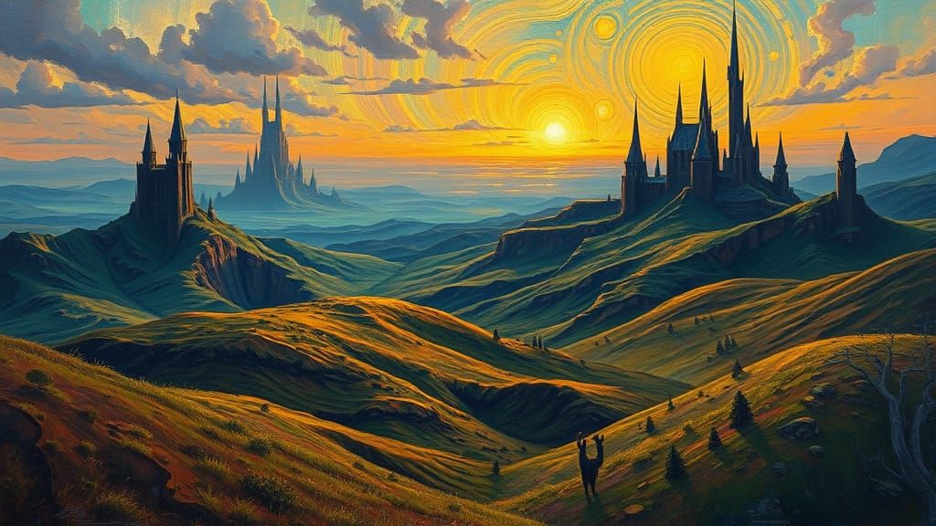 Dreamlike Landscape in Traditional Oil Painting Style