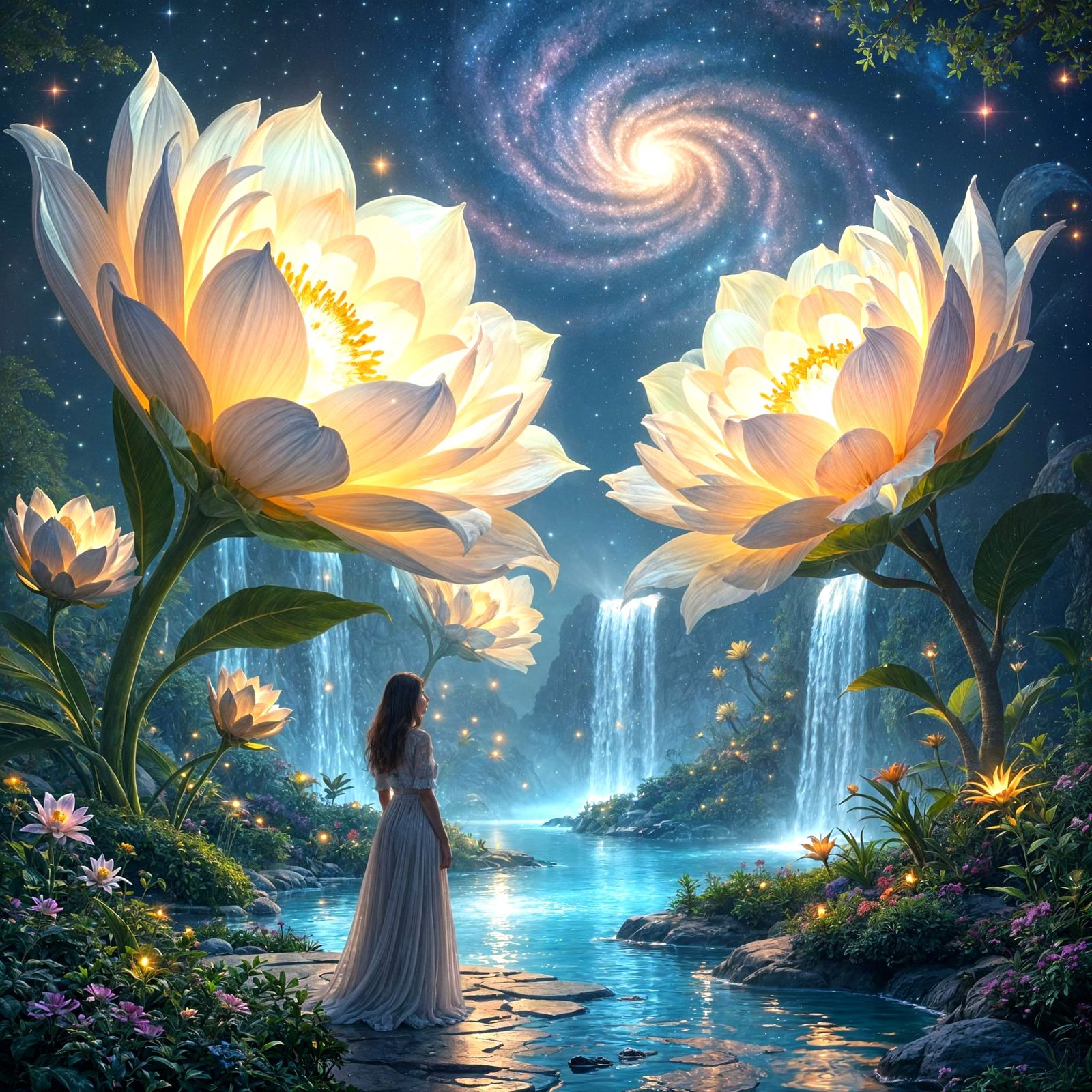 Bioluminescent Flowers Bloom in Cosmic Gaudi Garden