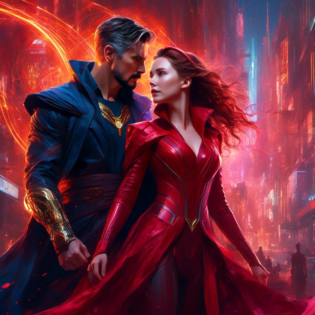 Cyberpunk Doctor Strange and Scarlet Witch