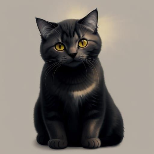 Cat in Japanese Ink Wash Painting with Divine Light