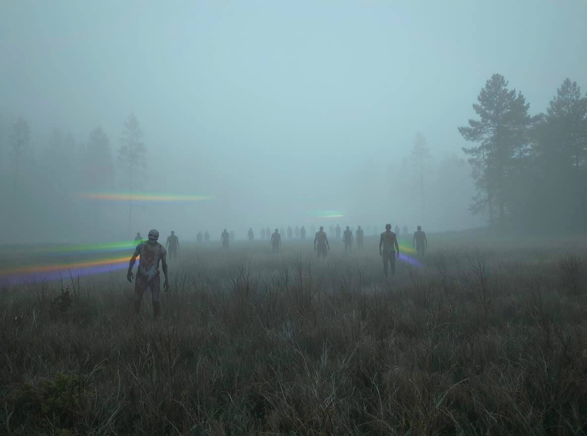 dreamy blur of zombies in the fog