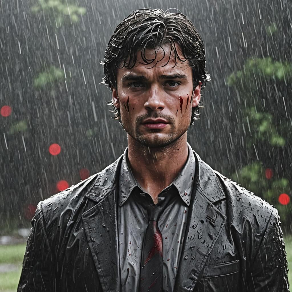 Bleak Photo of Clark Kent in Bloody Rain