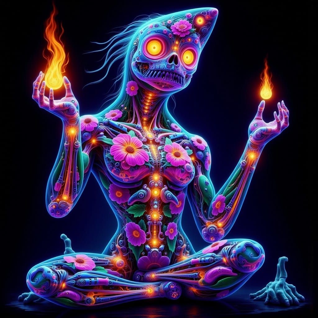 Biomechanical X-Ray Art with Floral Tattoos