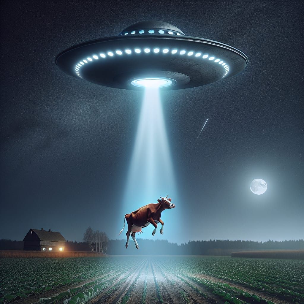 UFO Abduction: Cow's Close Encounter in Moonlight