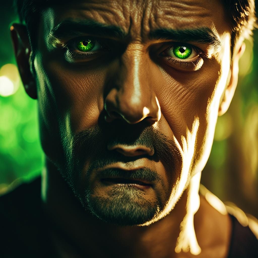 Intense Close-Up Portrait with Dramatic Lighting