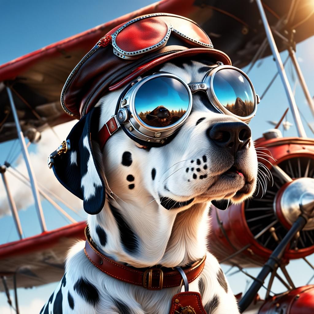 Dalmation Dog Biplane Adventure in Fantasy Style