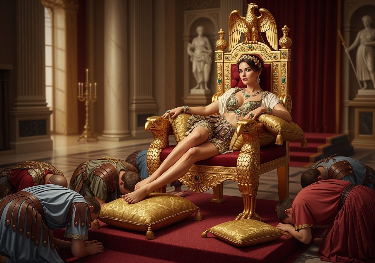 Opulent Roman Empress on Golden Throne, Professional Photogr...