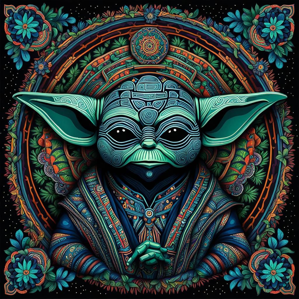 Master Yoda in Huichol Art Style