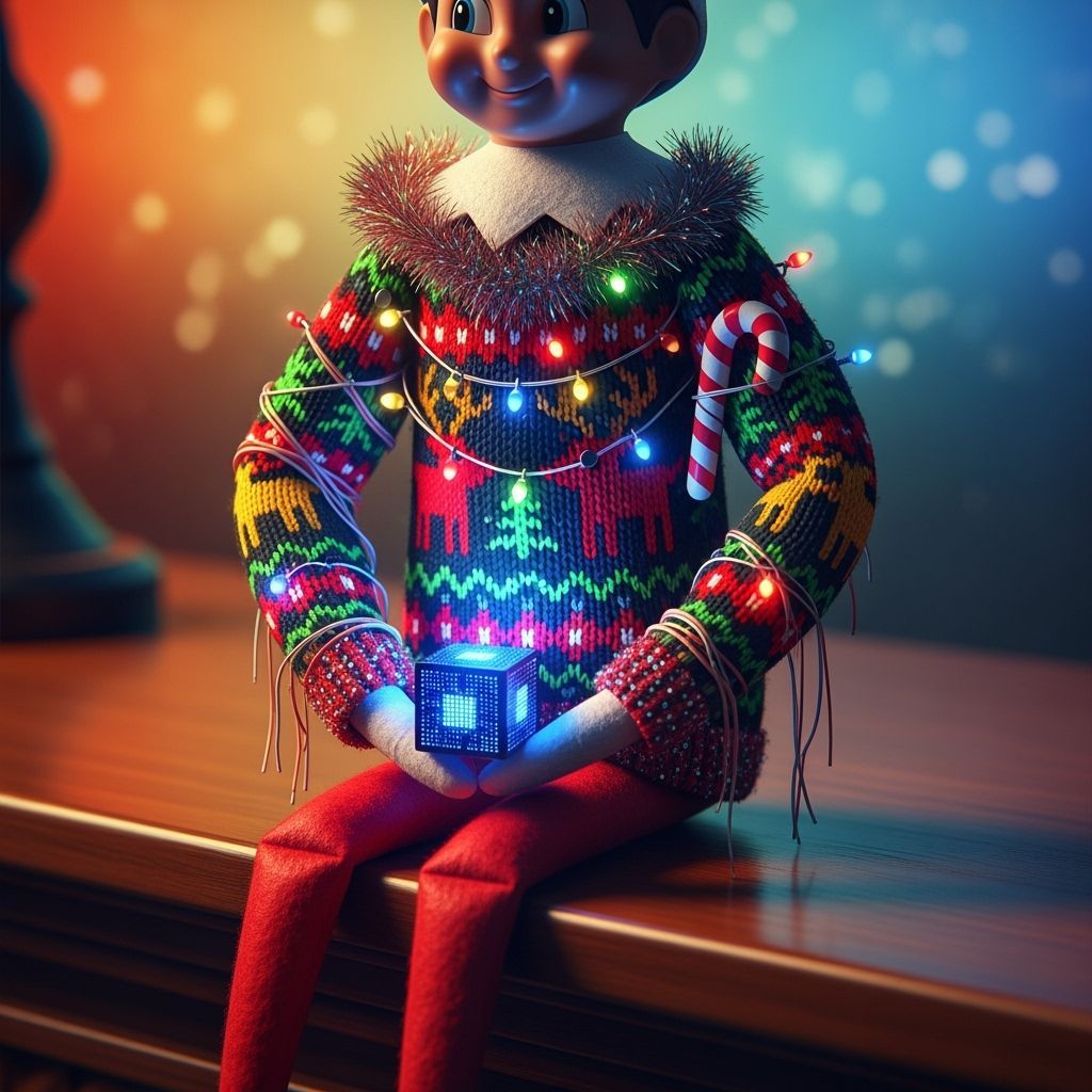 Elf on Shelf in Ugly LED Christmas Sweater