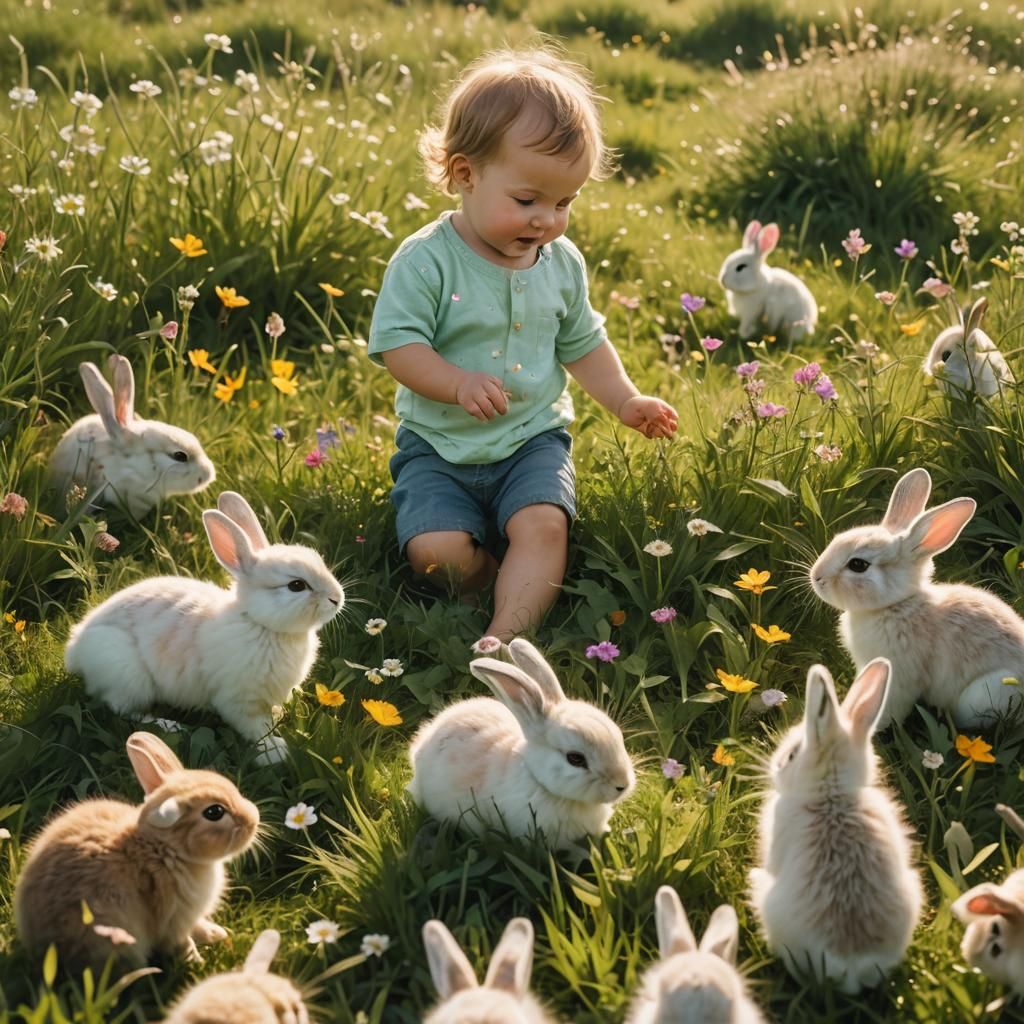Baby's Joyful Meadow Adventure in Vibrant Photography