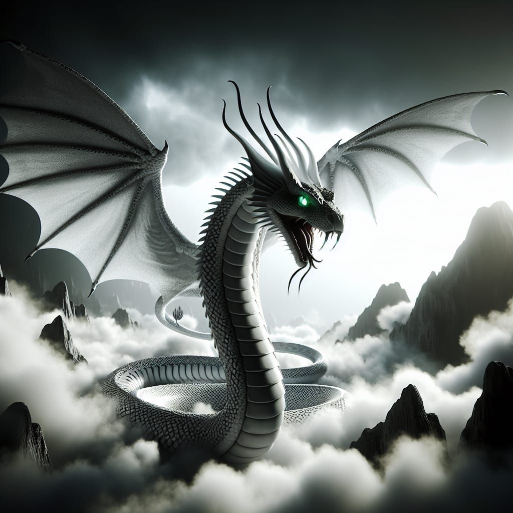 Serpentine Dragon King Cobra in Dense Fog, 3D Render