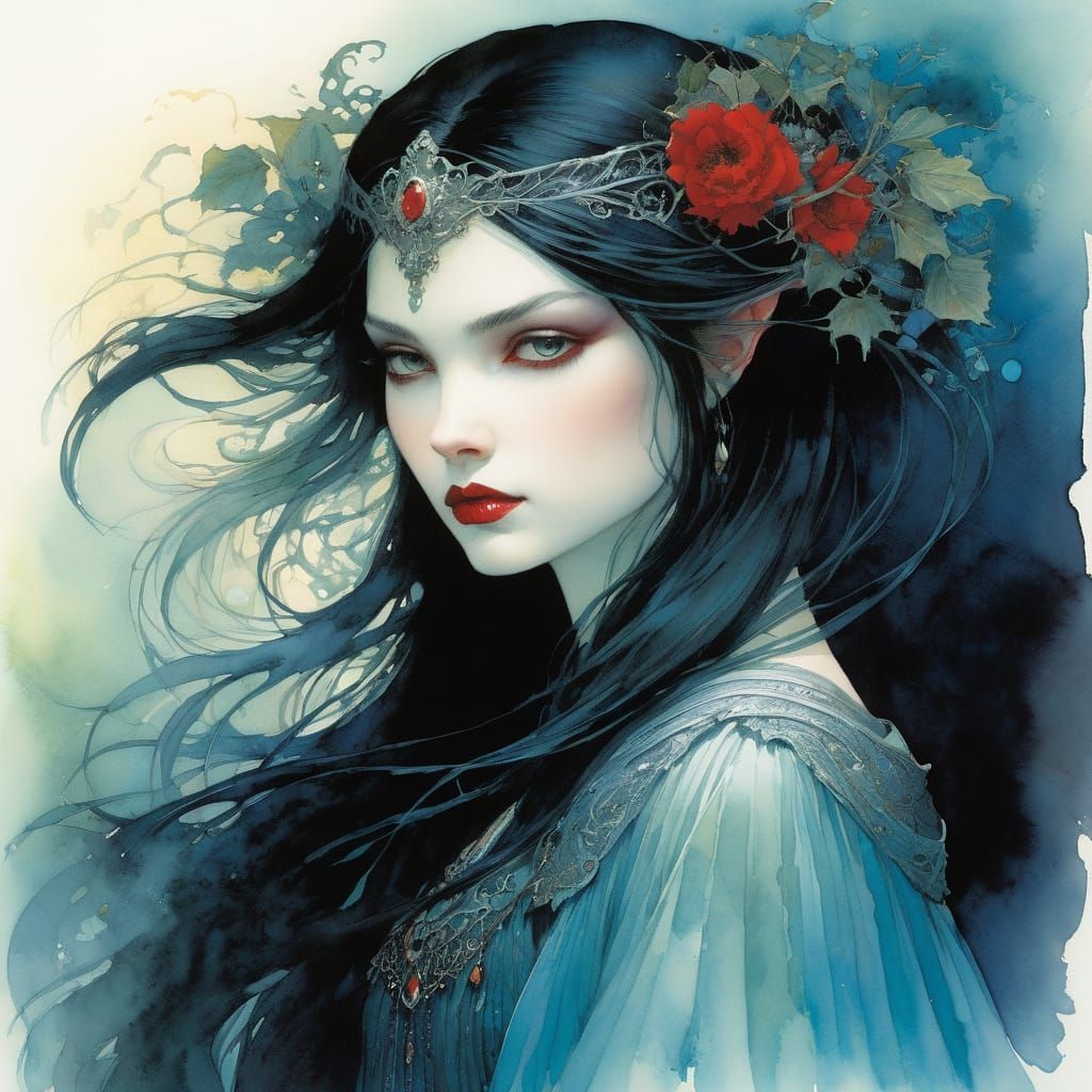 Vampire Princess in Watercolour Ink Style