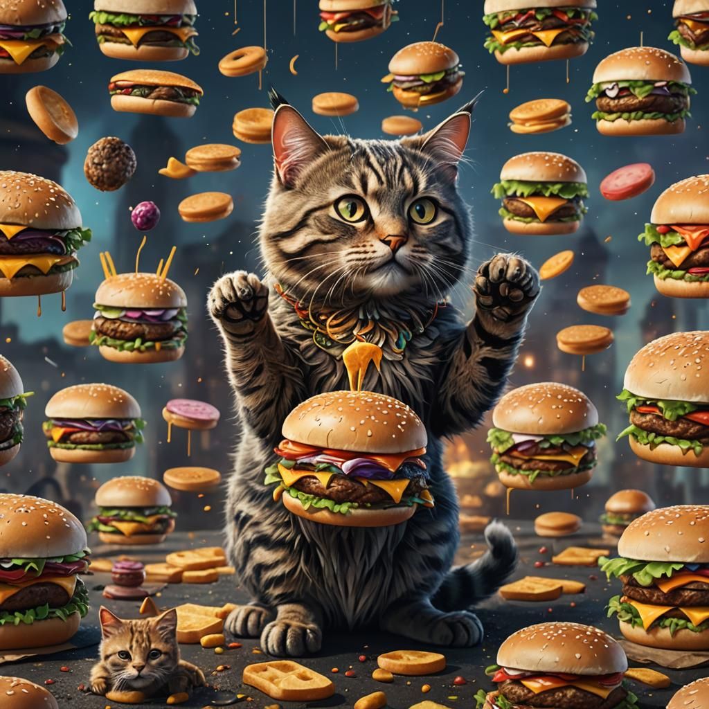 Burger Cat Fantasy Concept Art in 8k