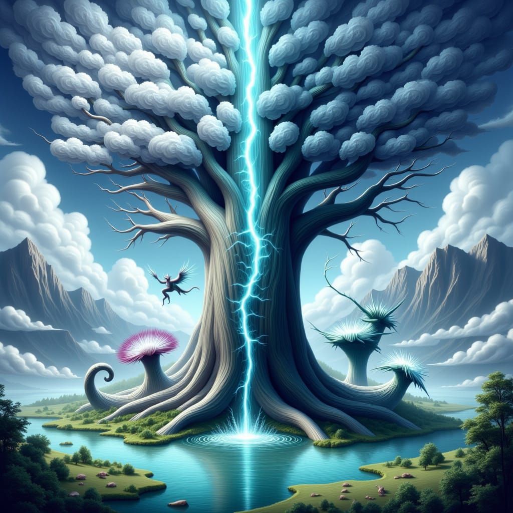 Colossal Tree Struck by Lightning with Ice and Swamp Dragons