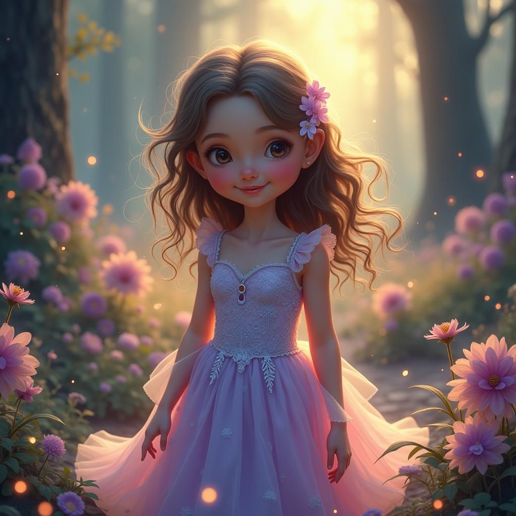 Enchanting Girl in Mystical Forest, Dreamlike Art