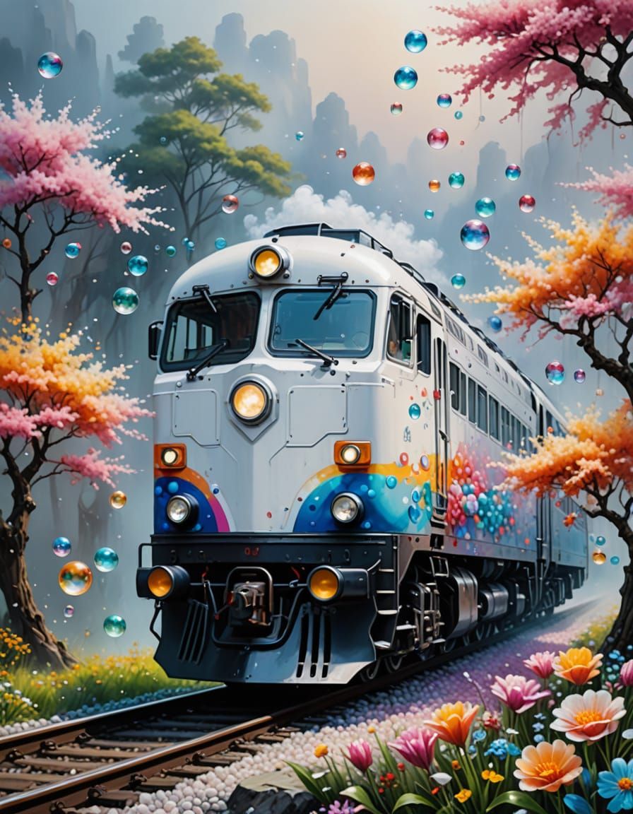 Dreamlike Bubble Train in Ethereal Fantasy Art