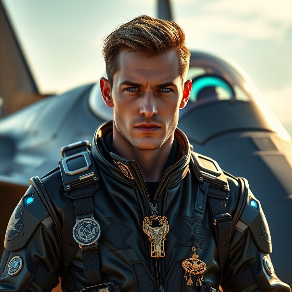 Cyberpunk Pilot in High-Tech Flight Suit