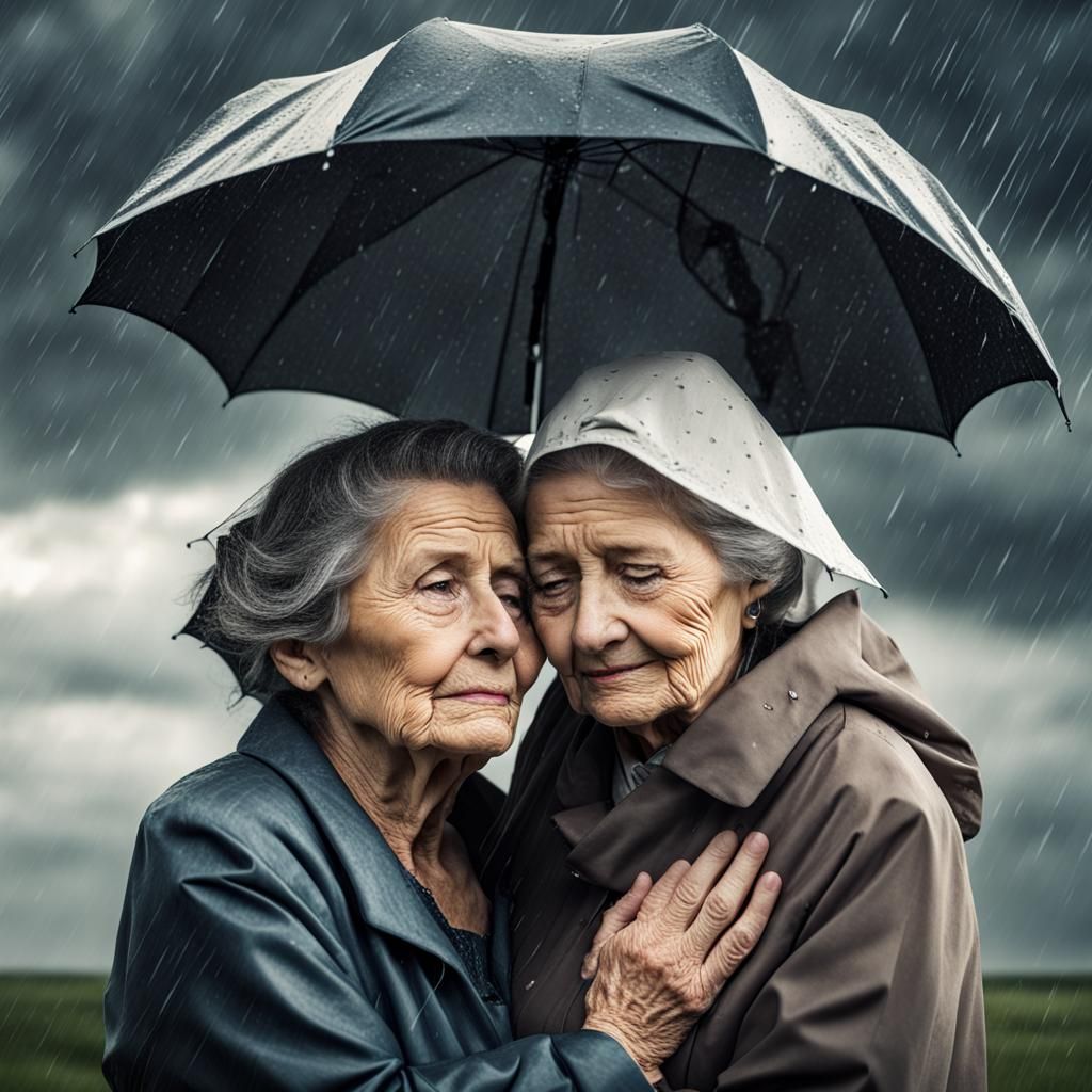 Touching Image of Mother and Daughter in Rain