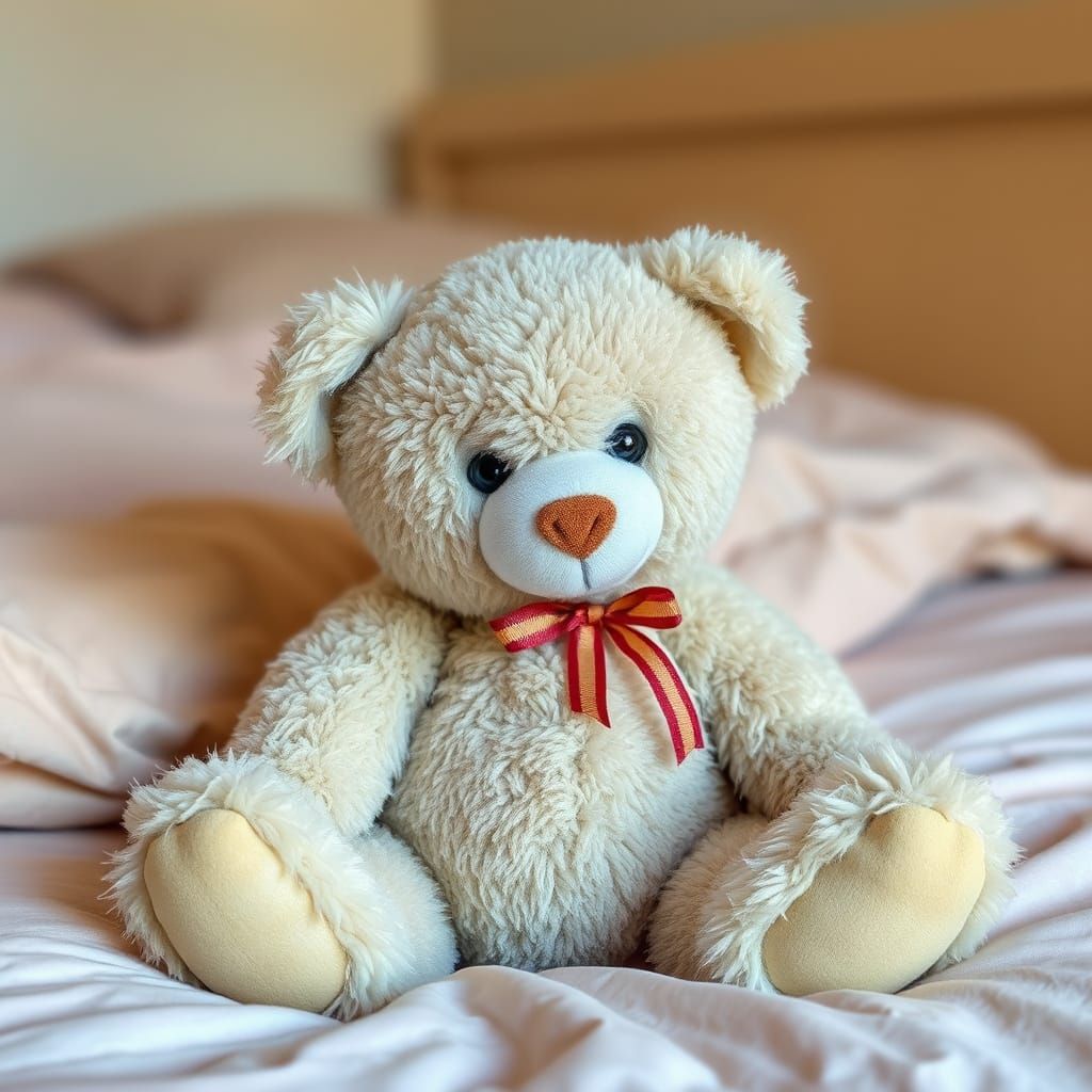 Vintage Teddy Bear on a Cozy Bed