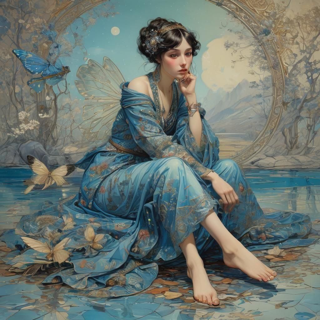 A fairy in the forest, dancing on the dew, Her wings sparkle...