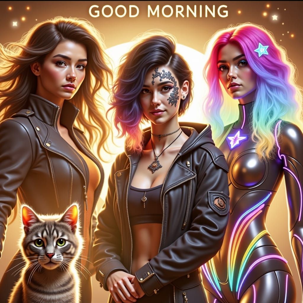 Nova, Spark, and Astra in Photorealistic Dawn Landscape