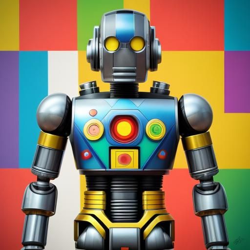 Cyborg Robot in Pop Art Cityscape