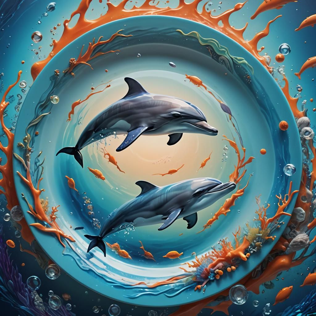 Dinner Plate Underwater Scene: Dreamlike Digital Art