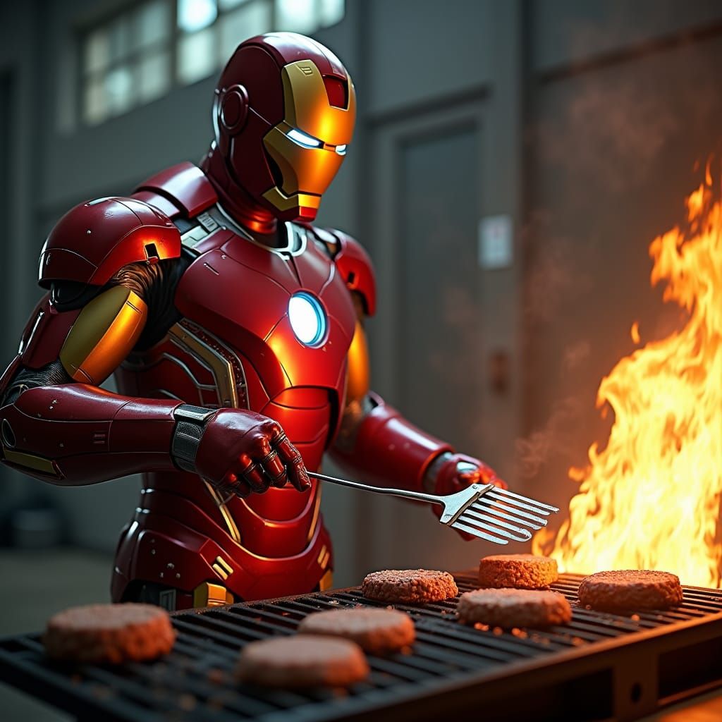 Iron Man Grilling Burgers with Repulsor Blaze