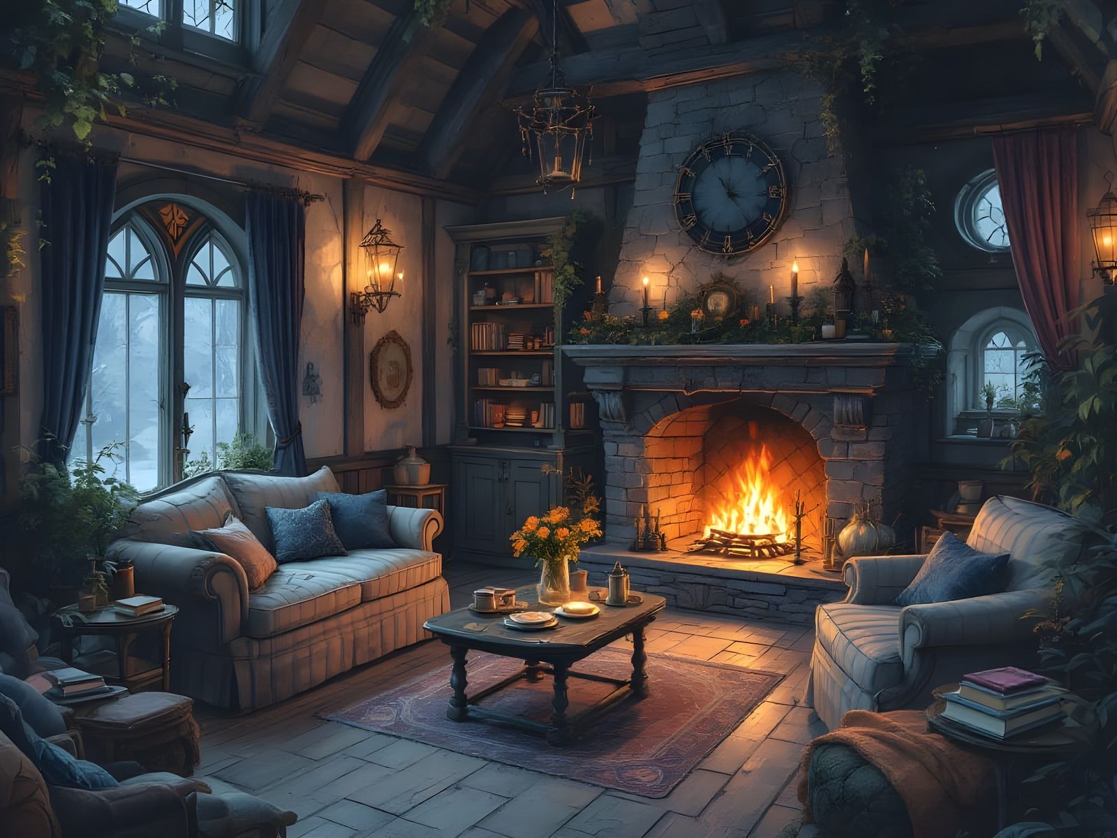 Pastel Fantasy Inn Scene in Warm, Cozy Detail