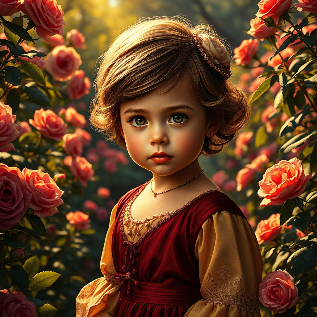Child in Mystical Rose Garden, Digital Painting