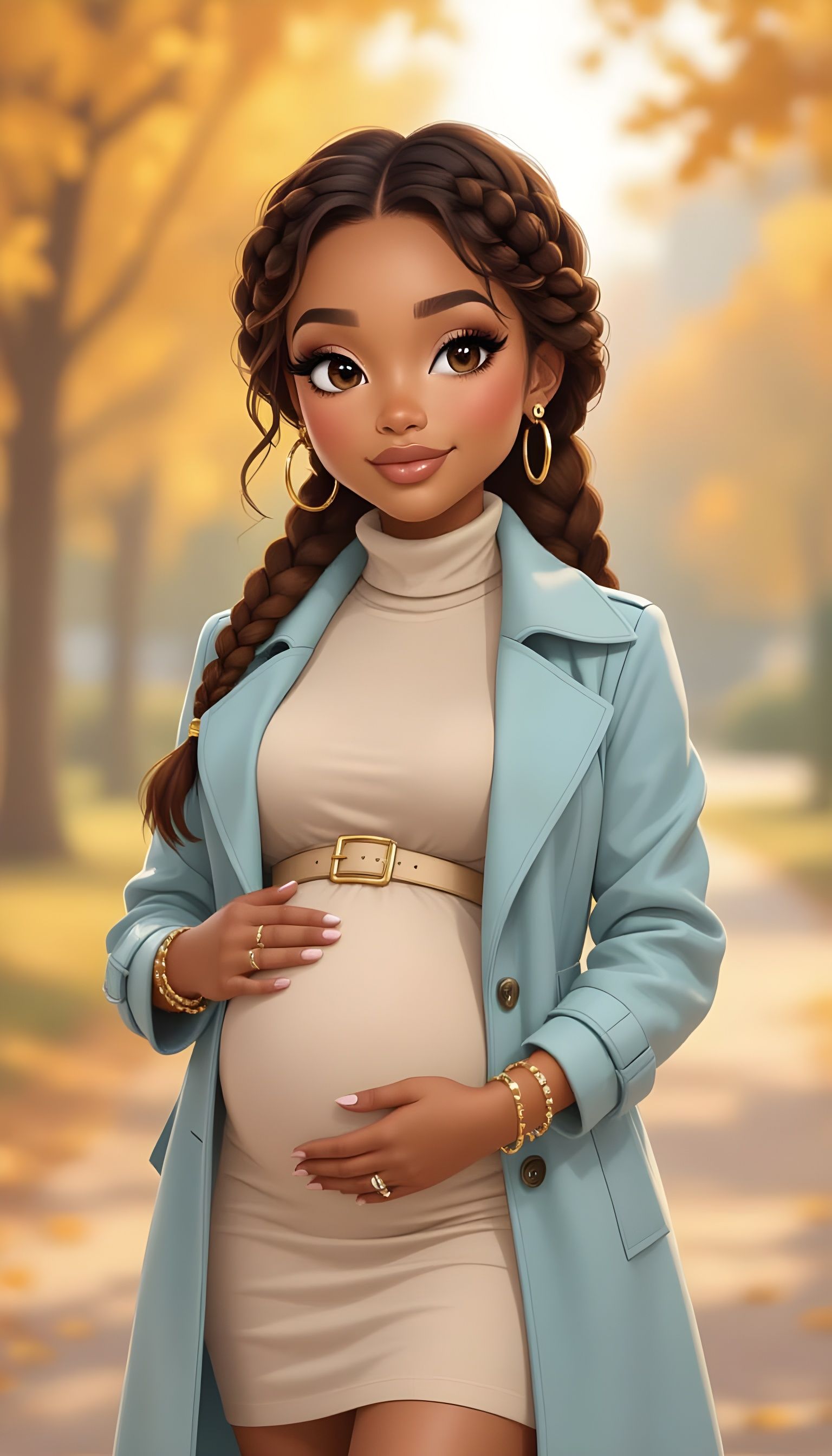 Chibi Motherhood: Pregnant Woman in Autumn Park