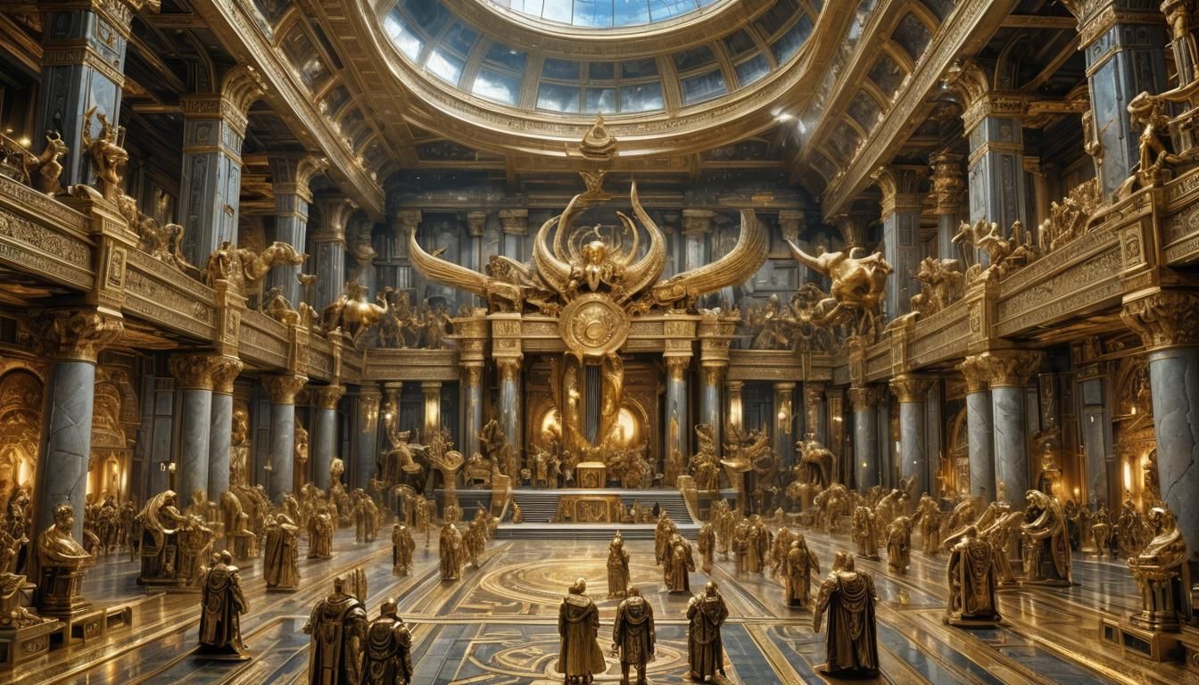 Majestic Sci-Fi Asgard: Golden Palace of the Gods