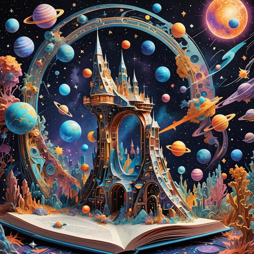 Outer Space Pop-Up Book in Mixed Media Style