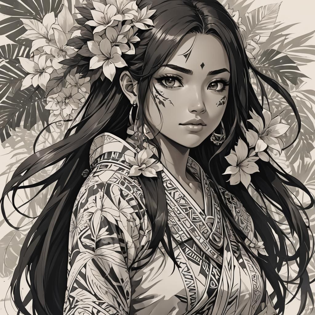 Samoan Girl in Anime Key Visual Style