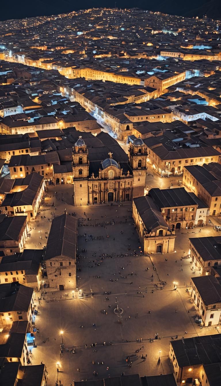 Cusco's Plaza de Armas in Sepia-Toned Panorama