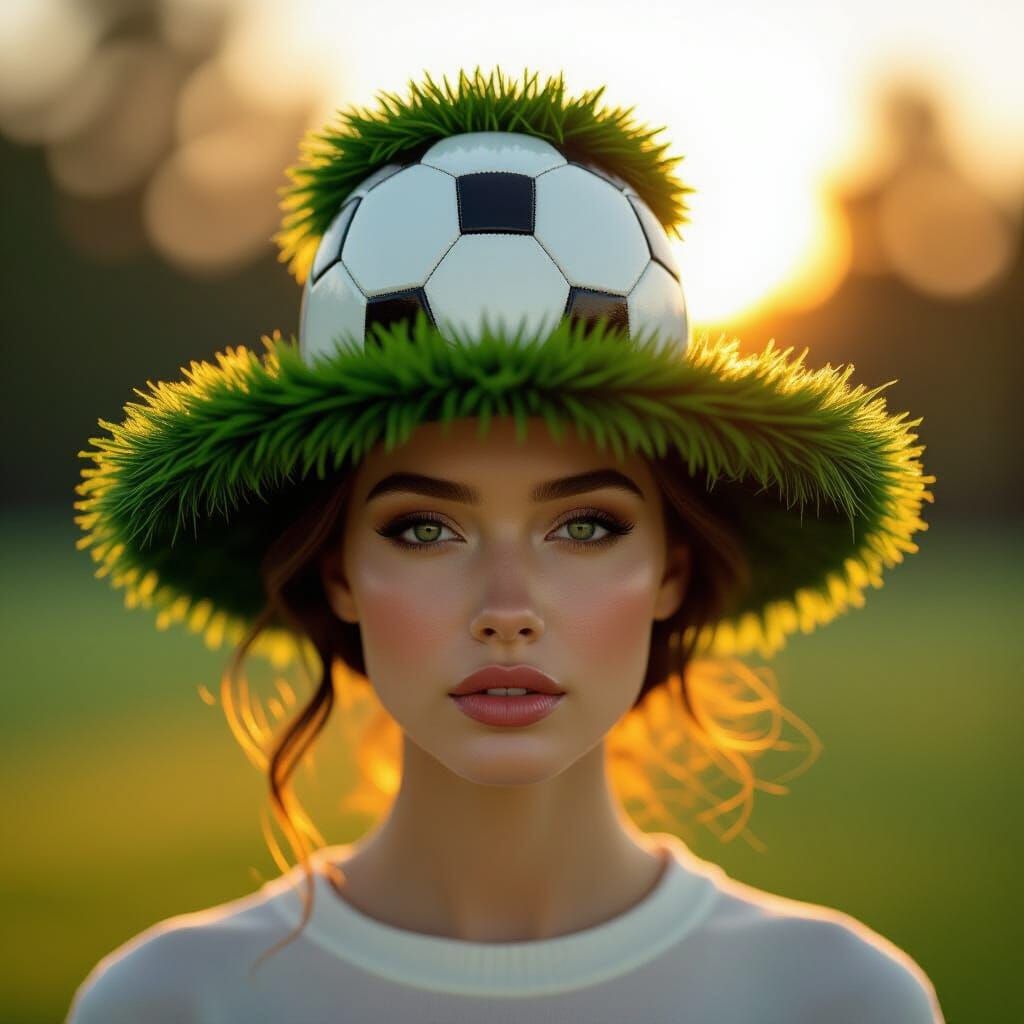 Surreal Hat Crafted From Soccer Ball and Grass