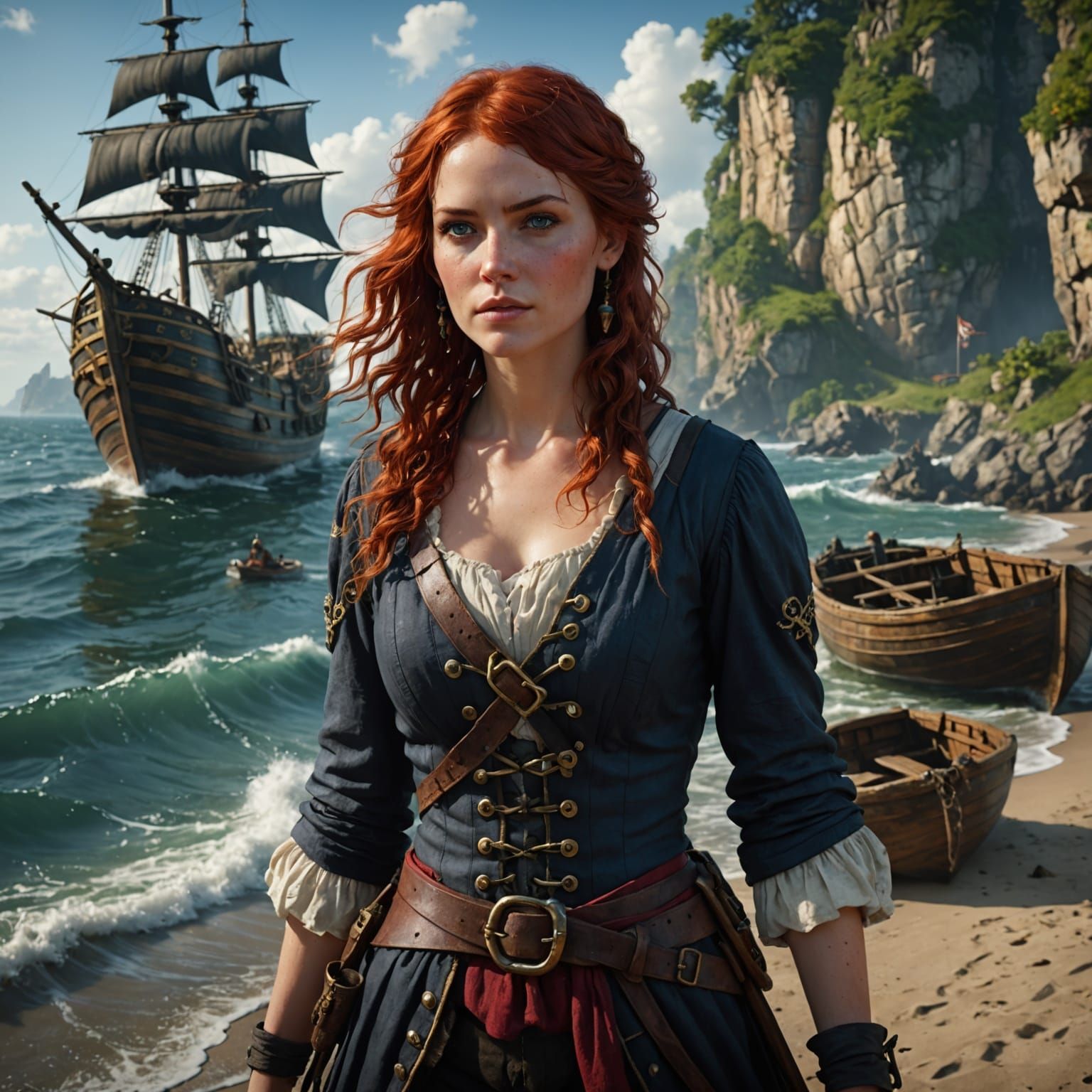 Fantastical Pirate Maiden Embarks on a Dreamy Shore