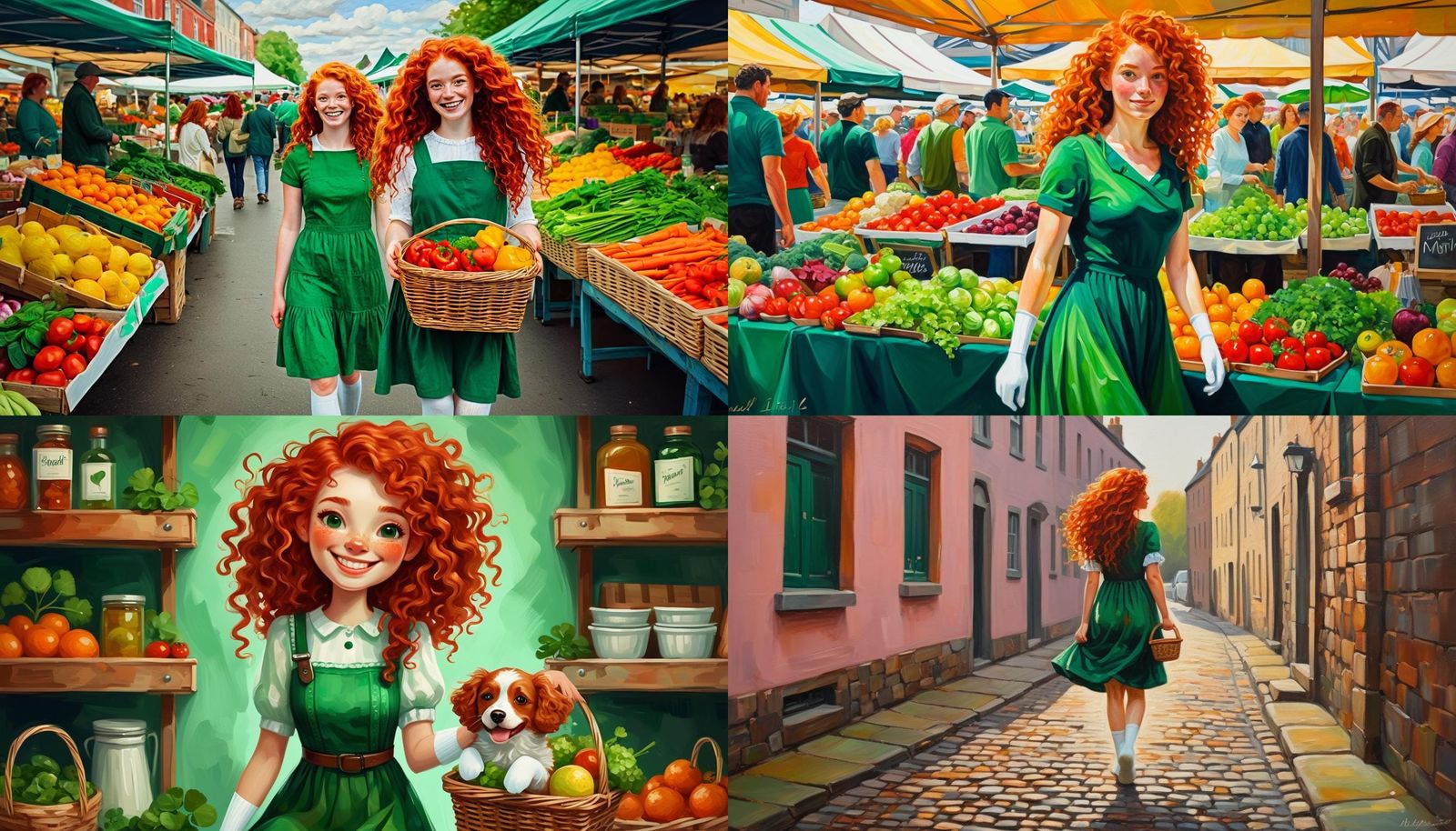 Happy Irish Girl Shopping, Emerald Dress and Red Hair