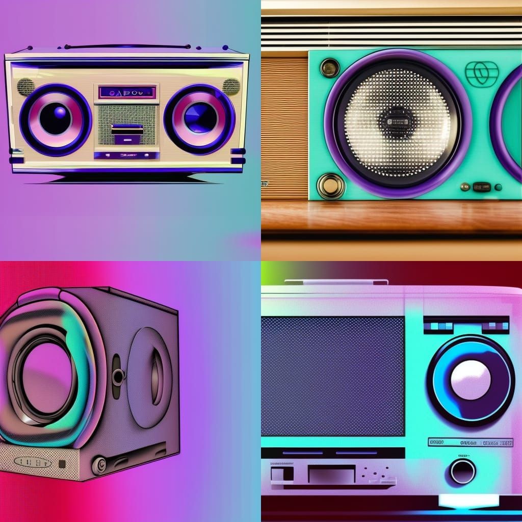 Retro Sanyo Boombox in 80s Pop Art Style