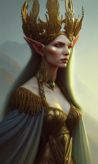 Elegant Elf Queen Portrait in Detailed Matte Painting