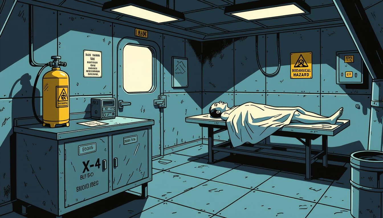 Dark Research Room in Franco-Belgian Comic Style