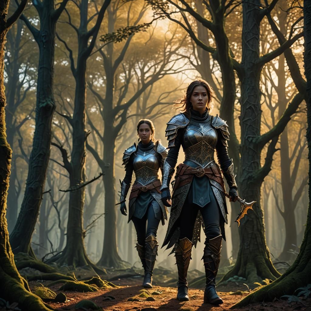 Female Warrior in Forest, Fantasy Art Style