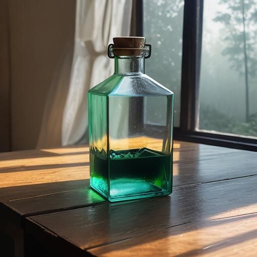 Still Life with Empty Glass Bottle and Glass