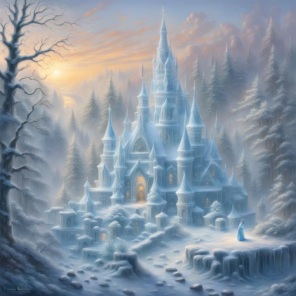Ethereal Ice Sculptures in Frozen Fantasy World